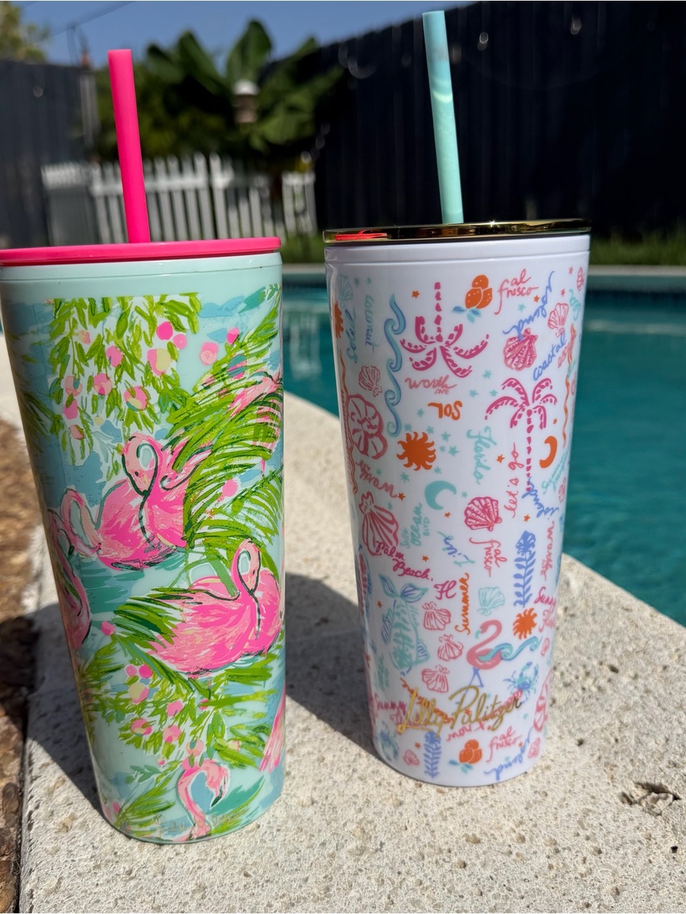 Lilly Pulitzer Pink Flamingo & Pastel Pattern Stainless Tumbler Set